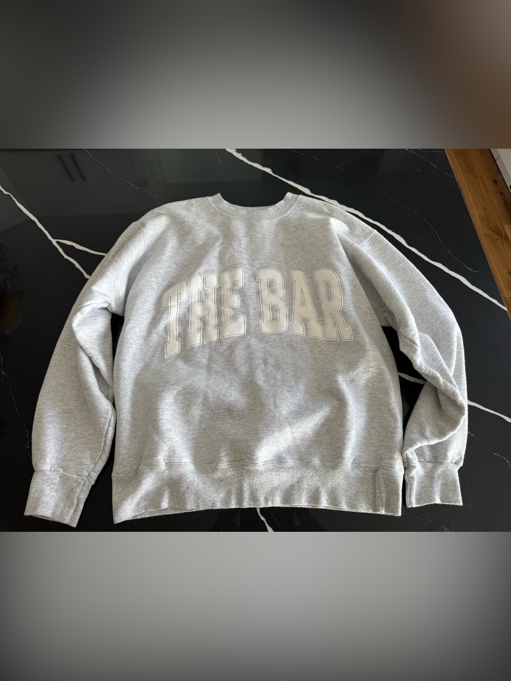 The Bar Light Gray Crewneck Sweatshirt with Raised Lettering